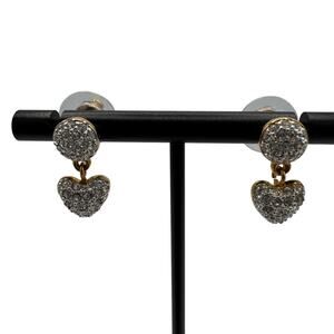 Authentic Vintage Swarovski Swan Signed Pavé Heart Drop Earrings